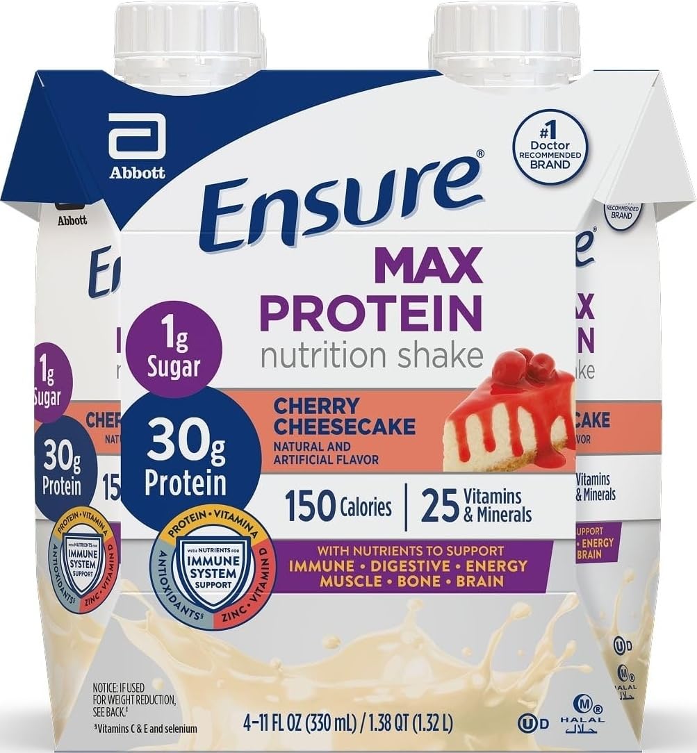 Ensure Max Protein Milk Chocolate Shake, 30g High Protein, 4 Pack | 30g Protein to Support Muscle Health & Manage Hunger for Adults, Each Protein Shake has 1g Sugar, 150 Calories, 4g Fiber