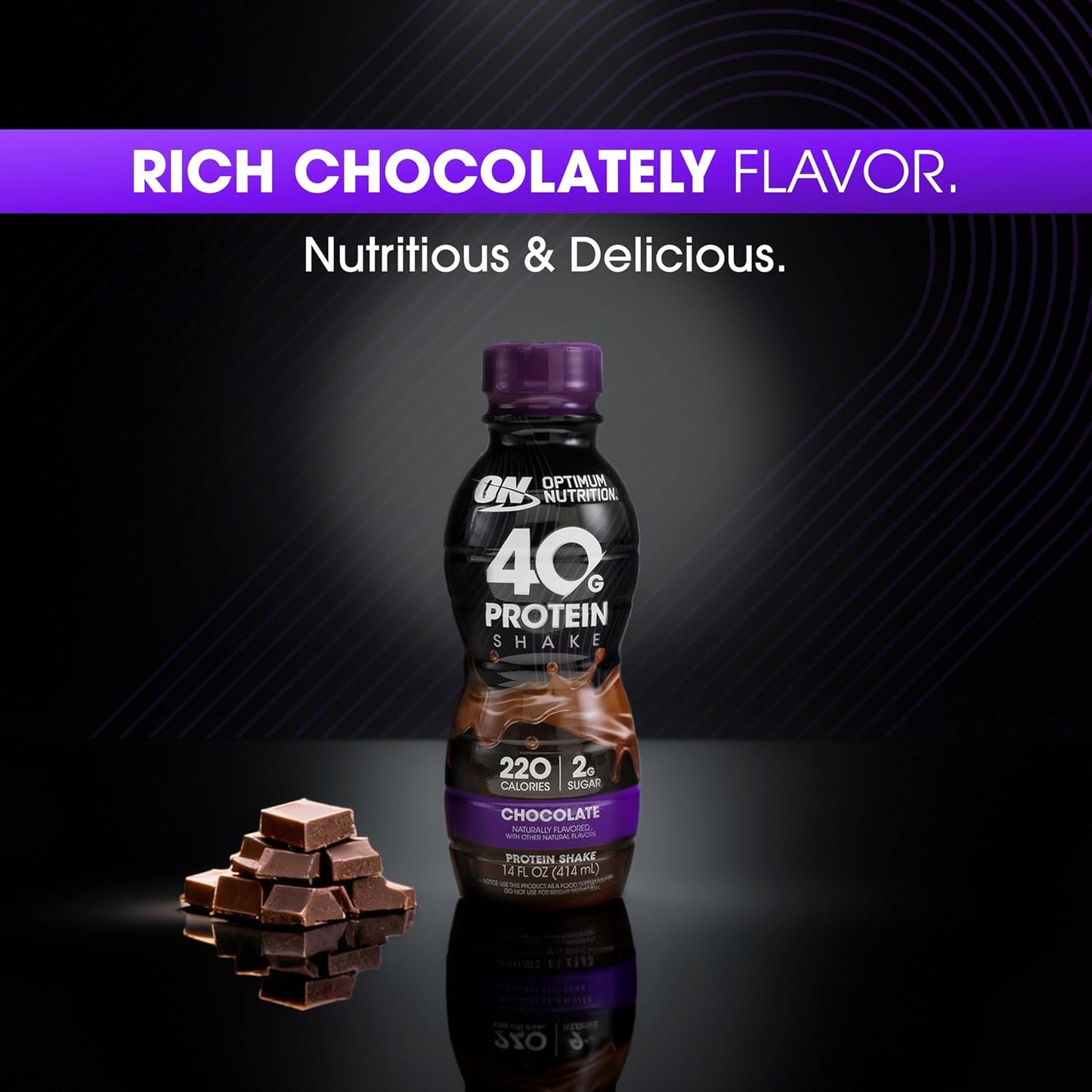 Optimum Nutrition 40g Protein Shake, Chocolate, 14 Fl Oz, 12 Ct