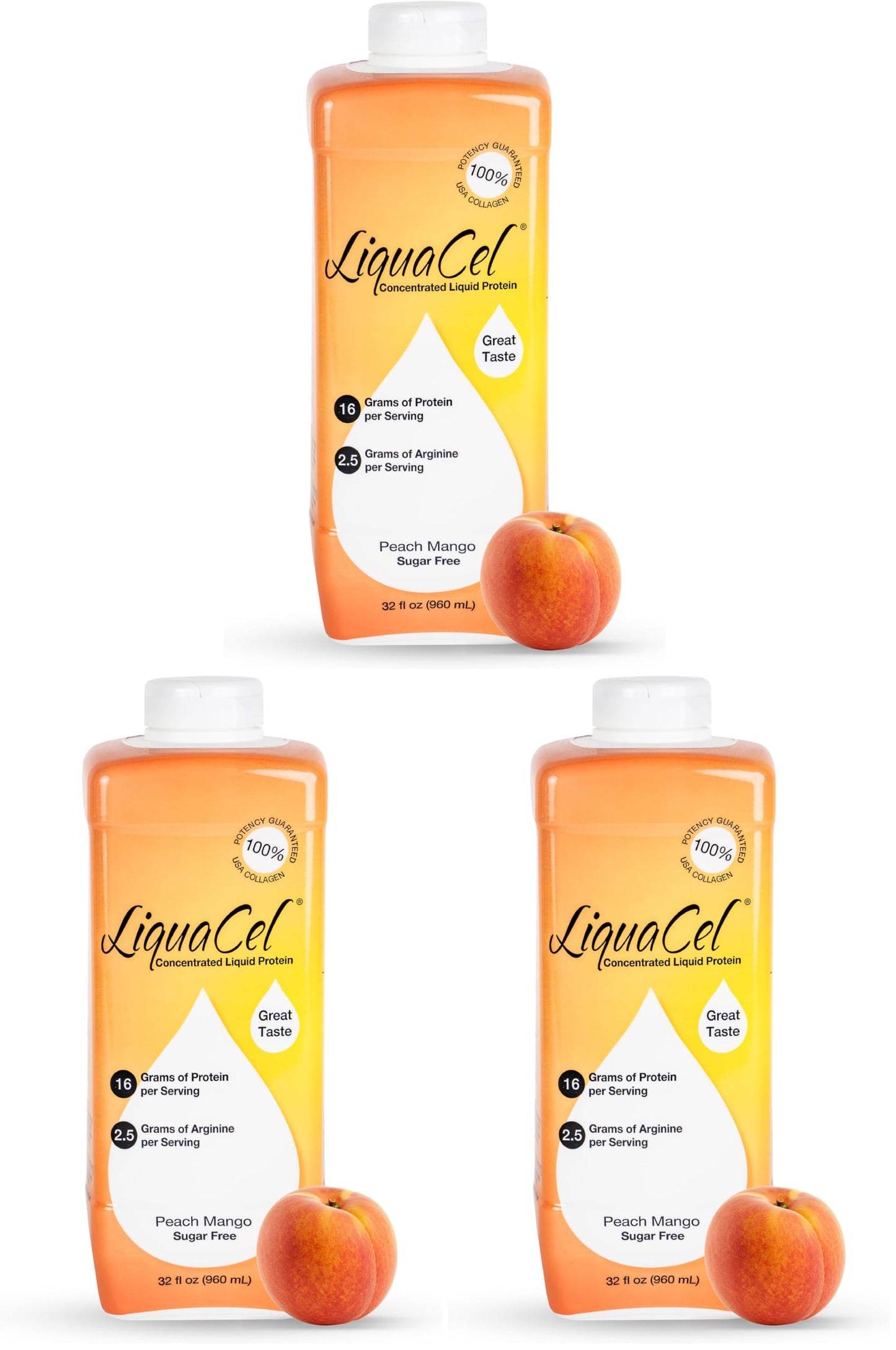 LiquaCel Liquid Protein, Peach Mango, 32 oz Bottle