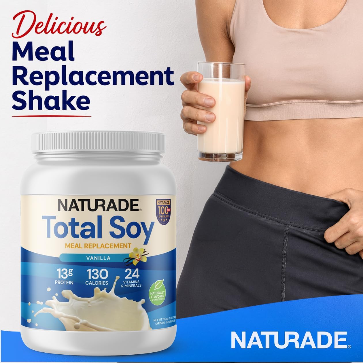 Naturade Total Soy Protein Powder | 13g Protein & 130 Calories per Servings | Meal Replacement Shake Mix | Non-GMO Soy | Lactose & Gluten Free | French Vanilla (15 Servings)