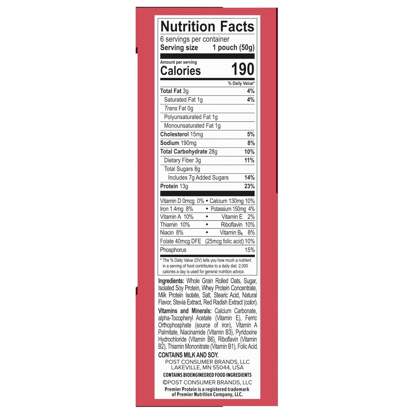 Premier Protein Berries & Creme Flavored Protein Oatmeal, 10.6 oz, 6 Pack