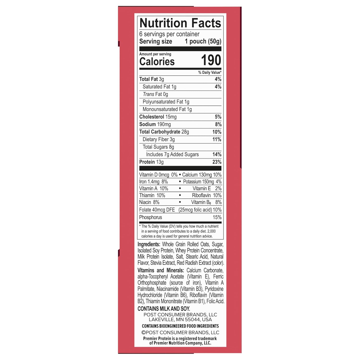 Premier Protein Berries & Creme Flavored Protein Oatmeal, 10.6 oz, 6 Pack