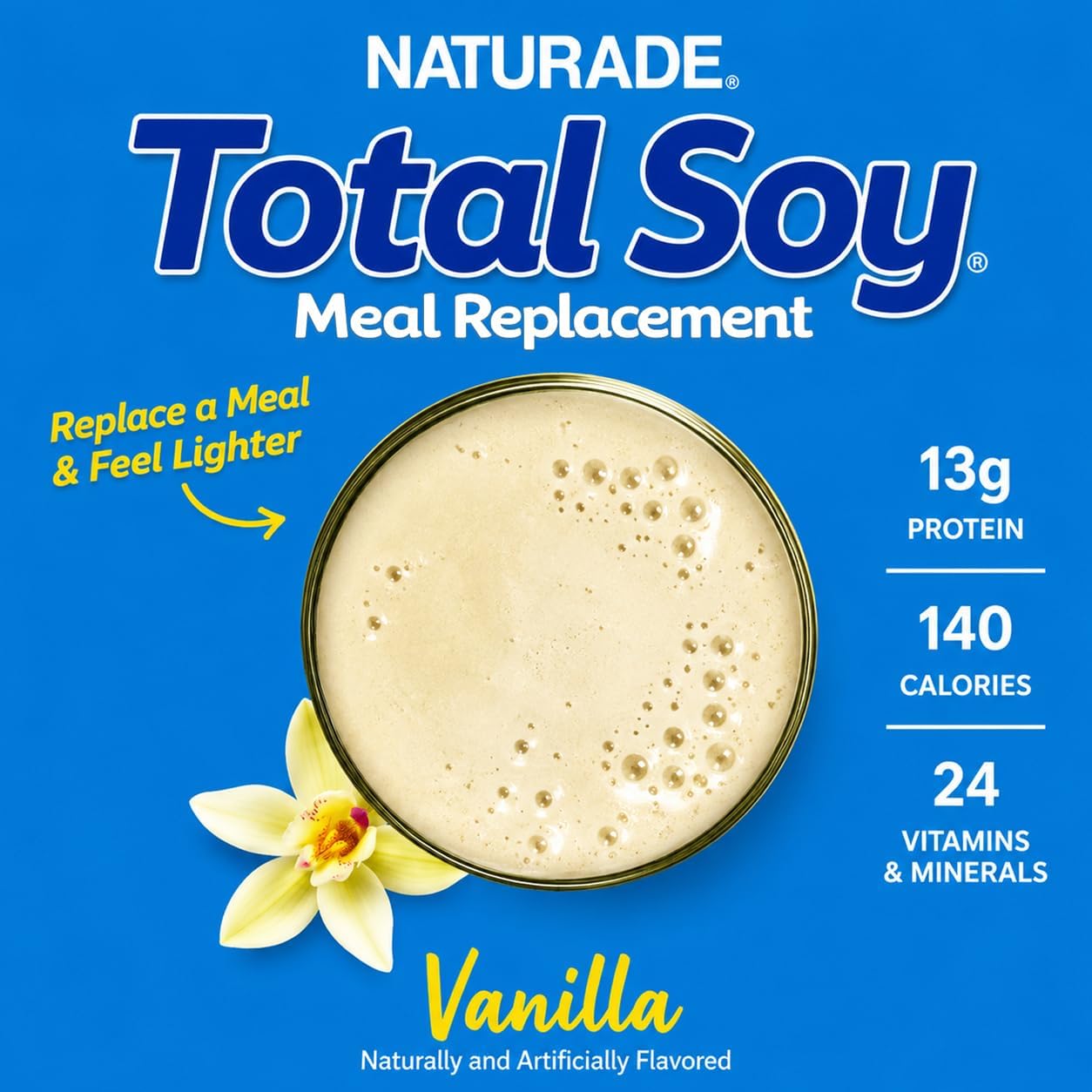Naturade Total Soy Protein Powder | 13g Protein & 130 Calories per Servings | Meal Replacement Shake Mix | Non-GMO Soy | Lactose & Gluten Free | French Vanilla (15 Servings)