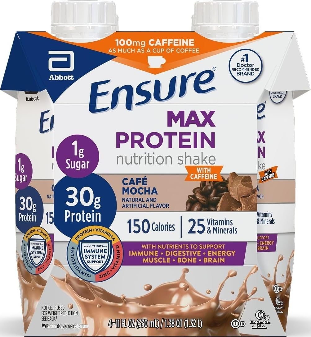 Ensure Max Protein Milk Chocolate Shake, 30g High Protein, 4 Pack | 30g Protein to Support Muscle Health & Manage Hunger for Adults, Each Protein Shake has 1g Sugar, 150 Calories, 4g Fiber