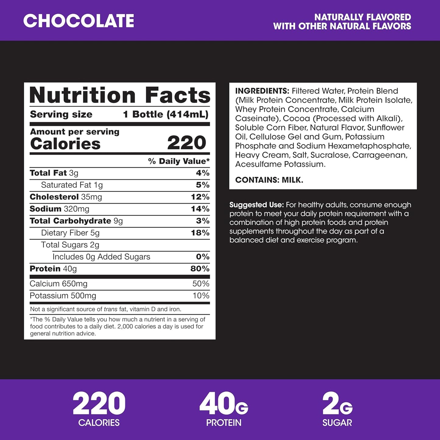 Optimum Nutrition 40g Protein Shake, Chocolate, 14 Fl Oz, 12 Ct