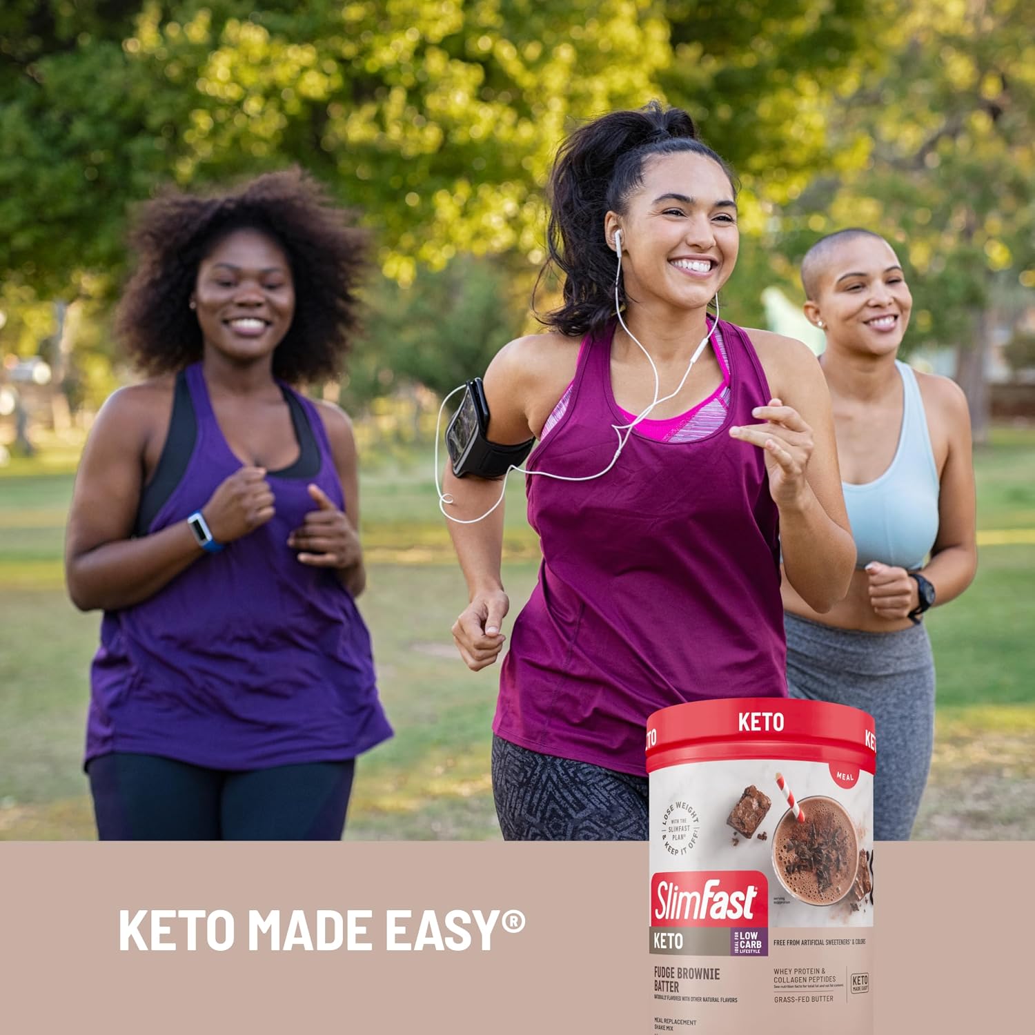SlimFast Keto Meal Replacement Shake, Fudge Brownie Batter, Low Carb Keto Protein Powder with Collagen & Whey, No Sugar Added, Gluten Free, Weight Loss Support, 10-Serving Canister