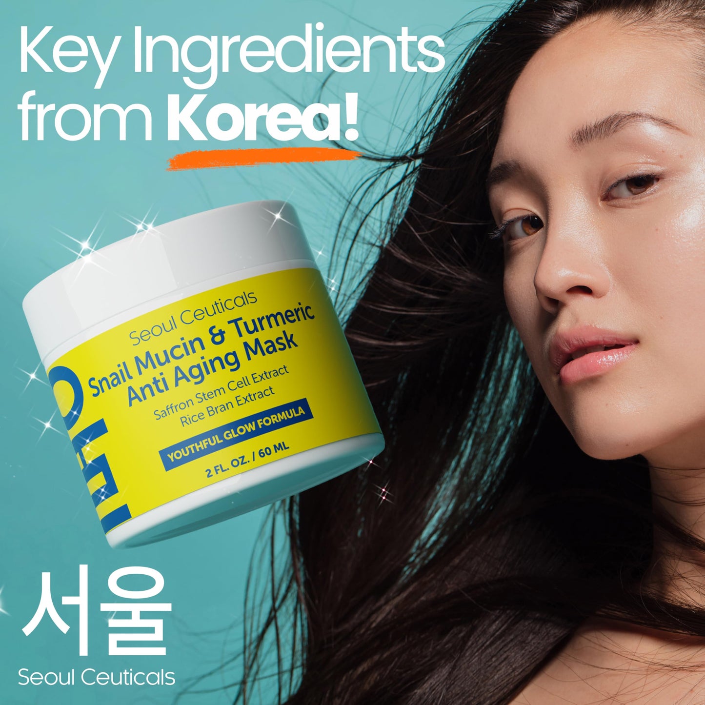Korean Skin Care Set - Snail Mucin Glow Kit Contains Snail Hyaluronic Acid Serum + Snail Turmeric Mask + Snail Eye Cream + Snail Face Cream Moisturizer