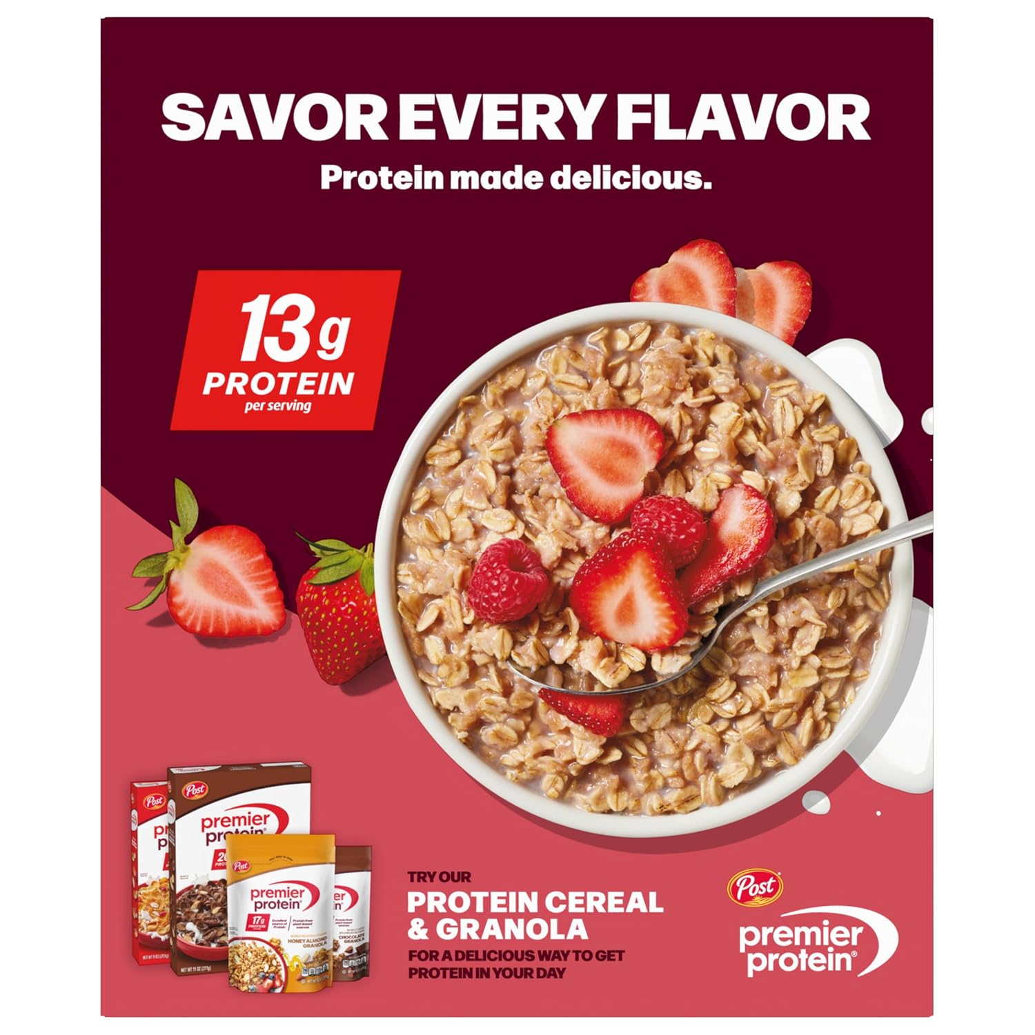 Premier Protein Berries & Creme Flavored Protein Oatmeal, 10.6 oz, 6 Pack