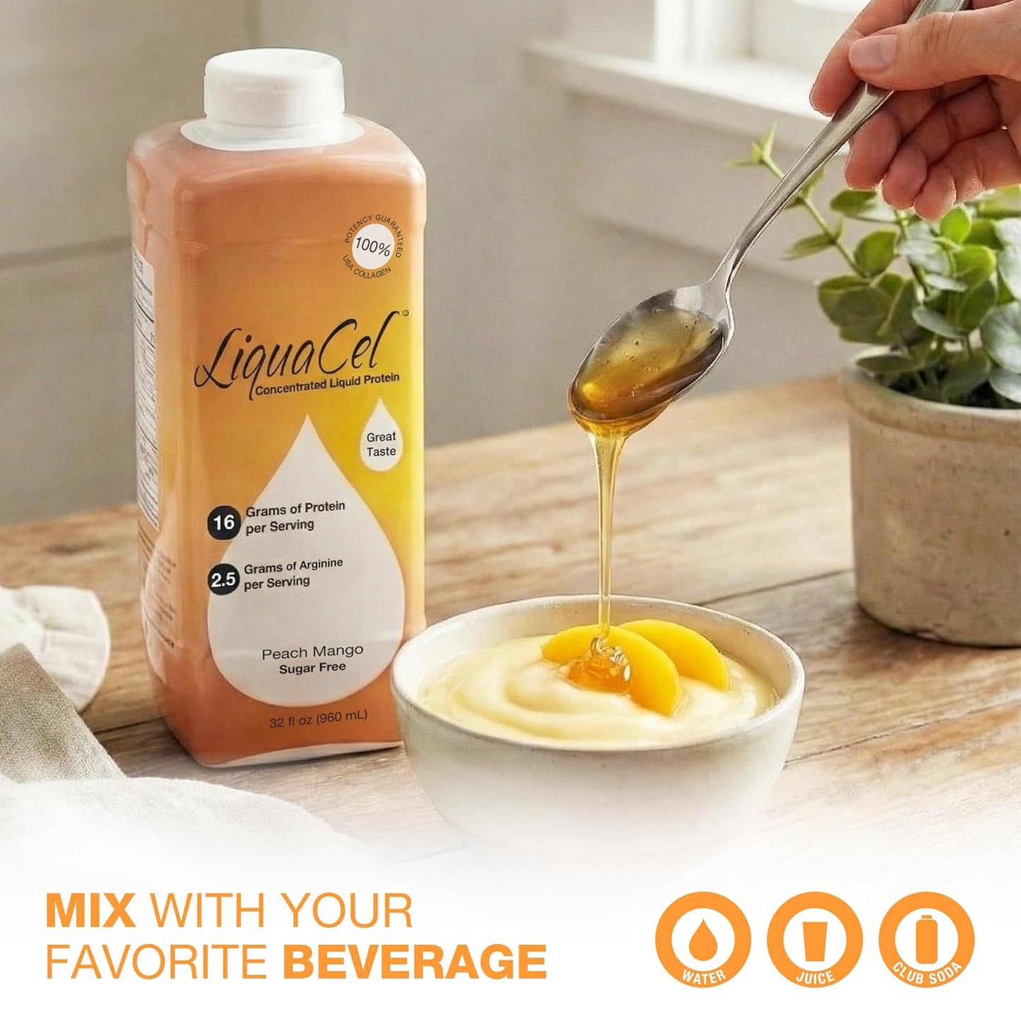 LiquaCel Liquid Protein, Peach Mango, 32 oz Bottle