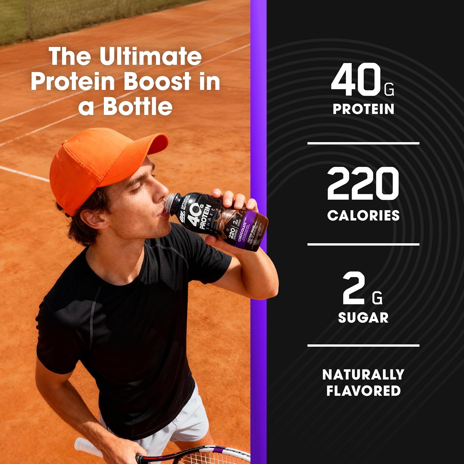 Optimum Nutrition 40g Protein Shake, Chocolate, 14 Fl Oz, 12 Ct
