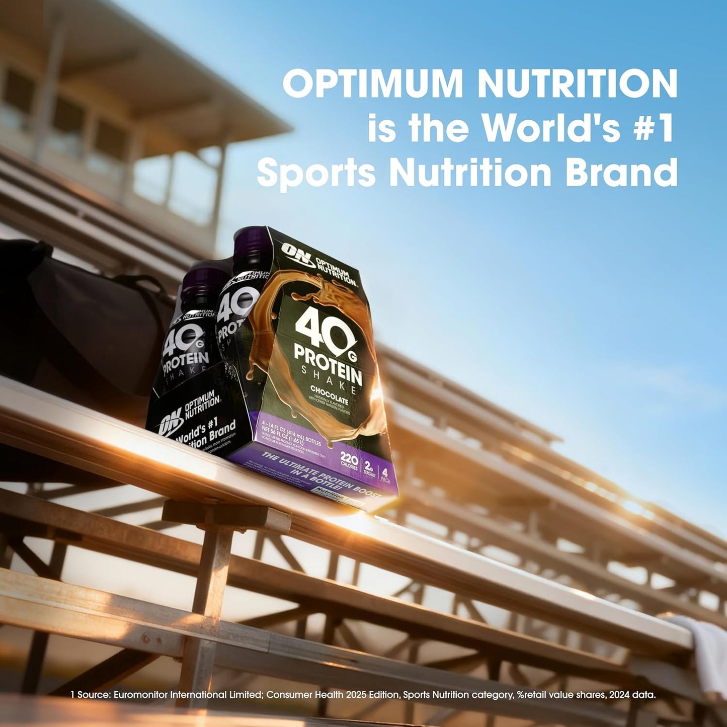 Optimum Nutrition 40g Protein Shake, Chocolate, 14 Fl Oz, 12 Ct