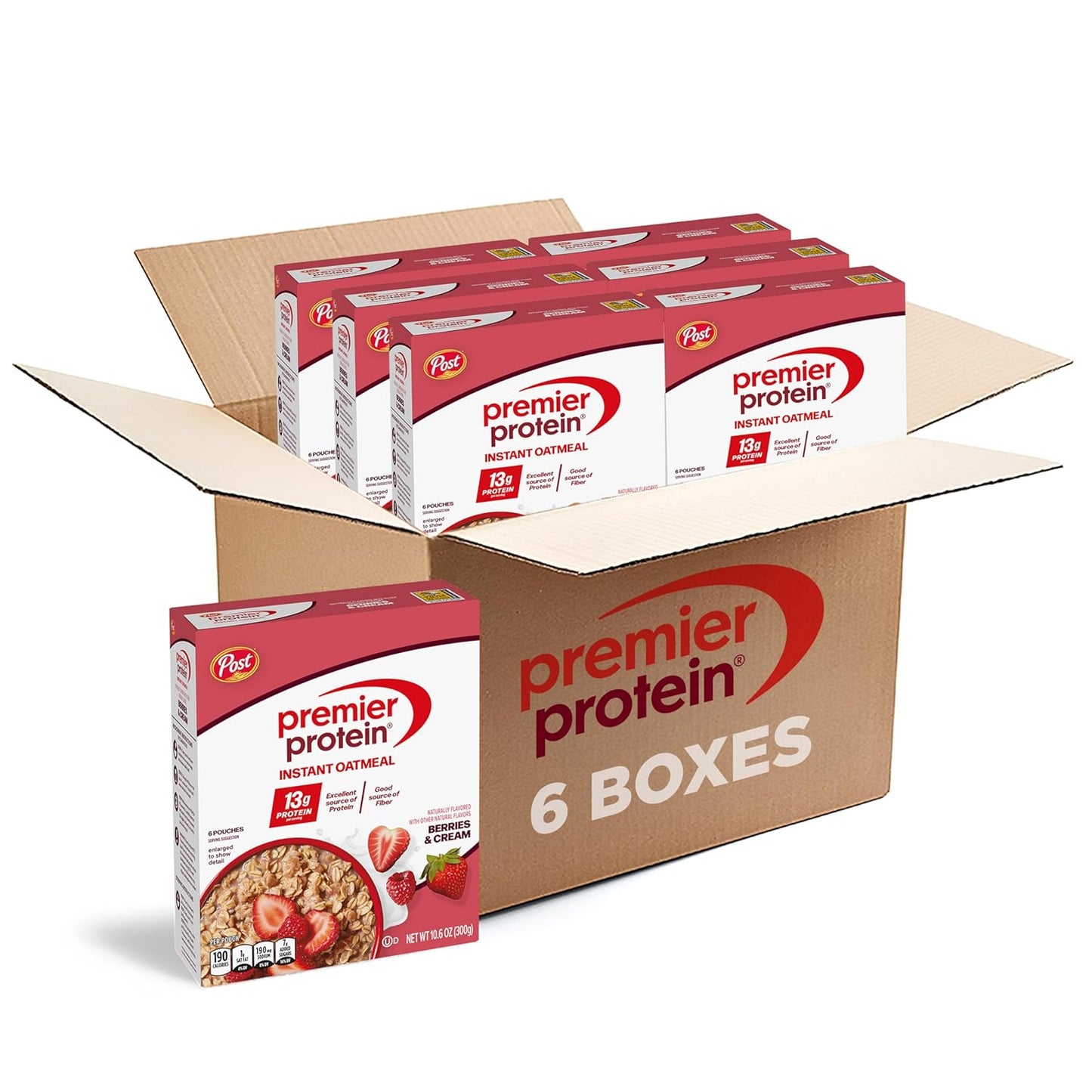 Premier Protein Berries & Creme Flavored Protein Oatmeal, 10.6 oz, 6 Pack