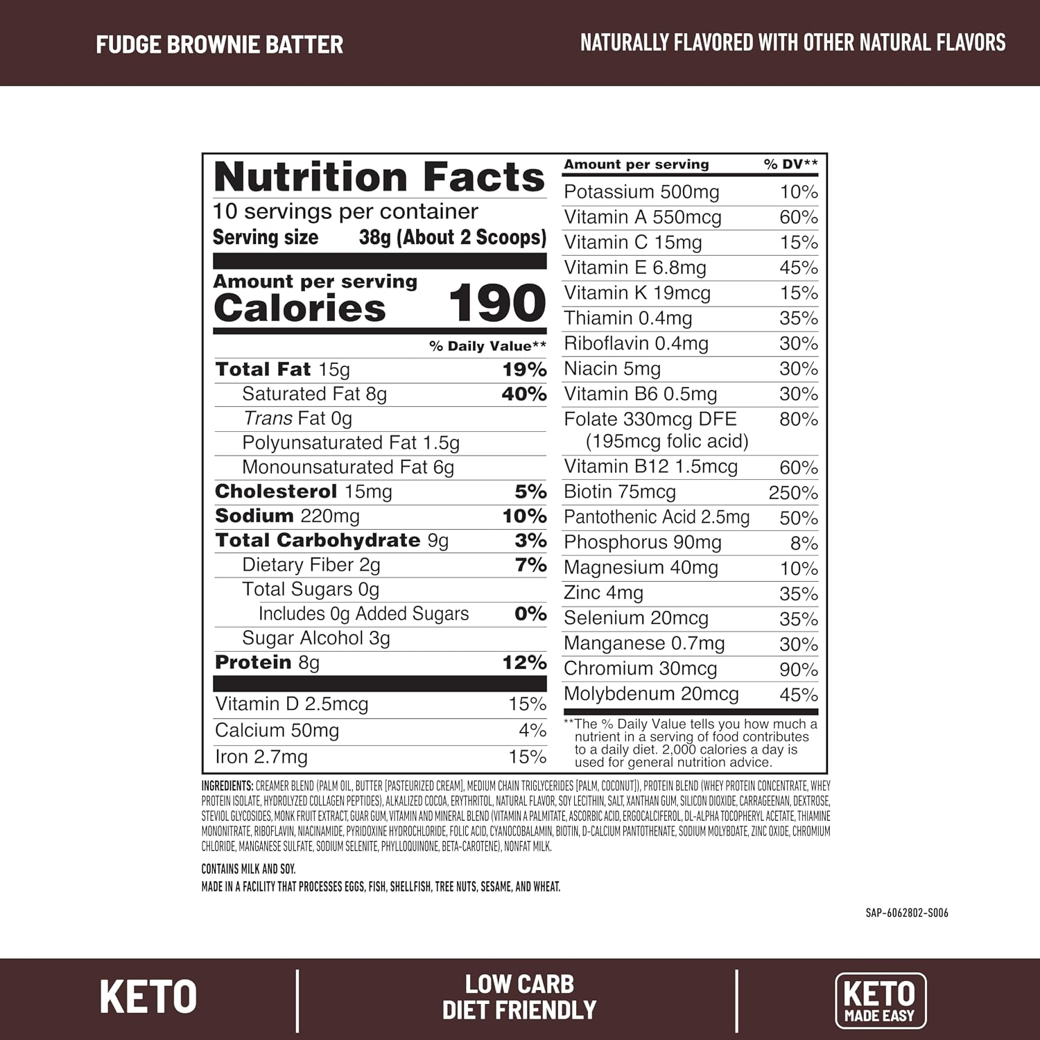SlimFast Keto Meal Replacement Shake, Fudge Brownie Batter, Low Carb Keto Protein Powder with Collagen & Whey, No Sugar Added, Gluten Free, Weight Loss Support, 10-Serving Canister