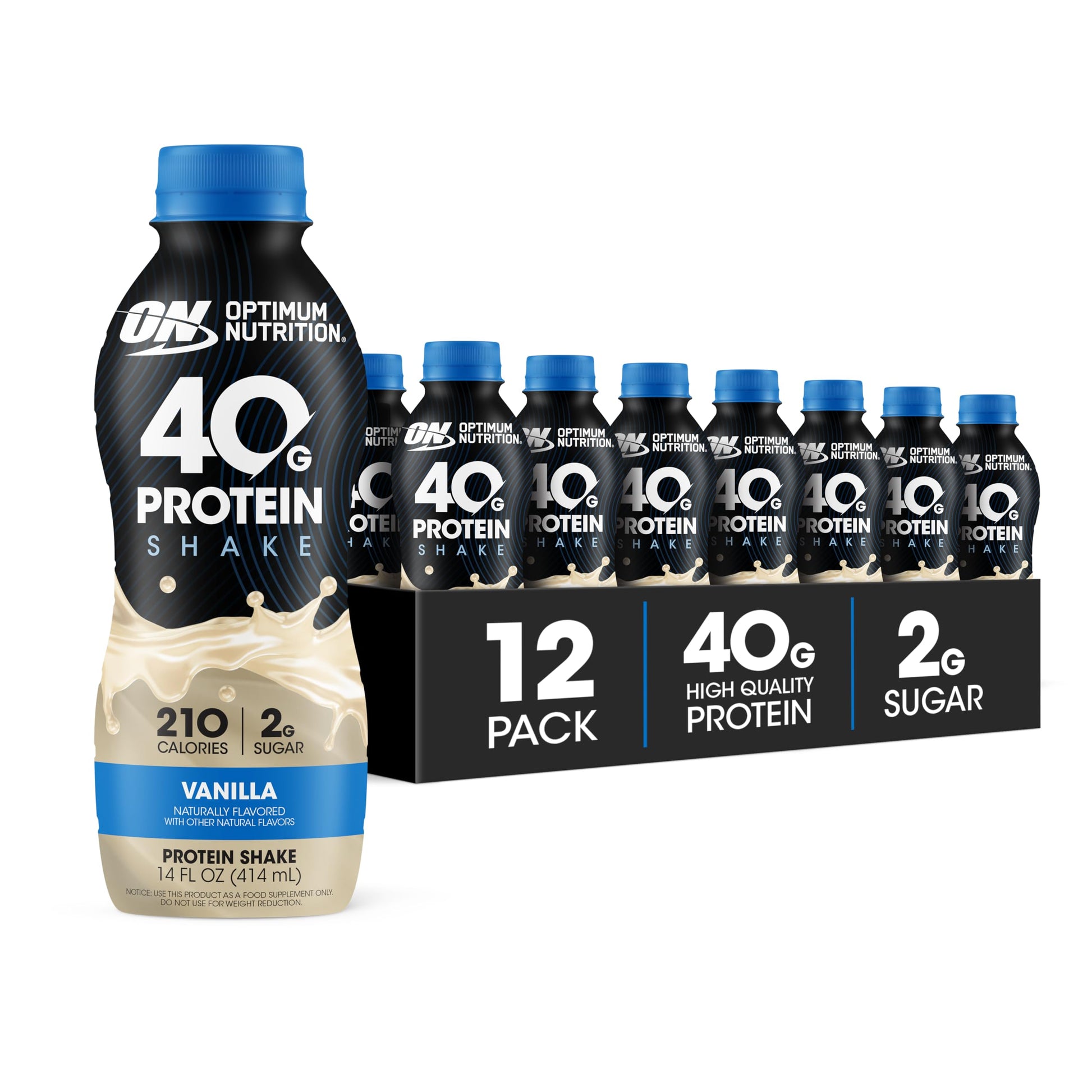 Optimum Nutrition 40g Protein Shake, Chocolate, 14 Fl Oz, 12 Ct